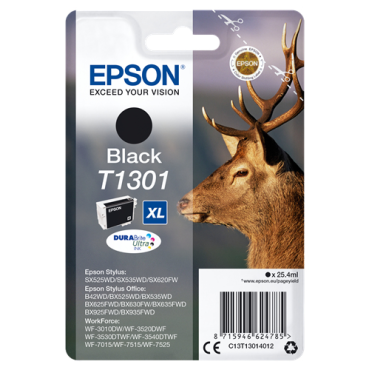 EPSON T1301 ink cartridge black extra high capacity 25.4ml 1-pack blister w/o alarm - DURABrite Ultr | Epson