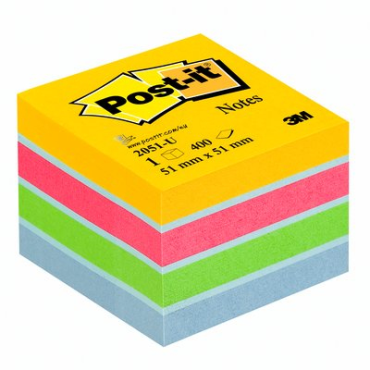 Post-it® viestilappukuutio mini kirkkaat värit 51x51mm 400 lappua | Viestilaput ja teippimerkit