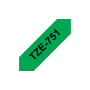 Brother TZe-751 vihreä pohja/musta teksti, Laminoitu tarranauha (24mm x 8m) | Brother TZe-tarrat