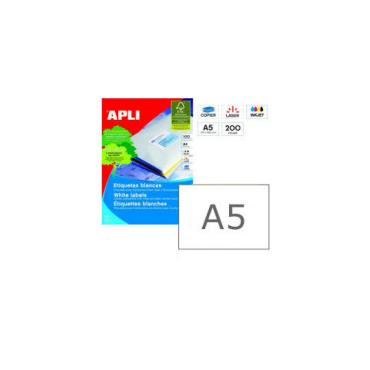 APLI tulostustarra A5 210x148mm valkoinen 200kpl/pkt | Tarrat