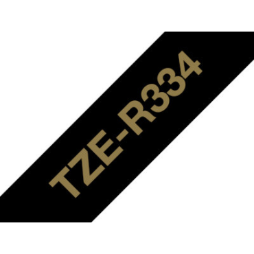 Brother TZe-R334 Satiininauha, musta nauha/kullanvärinen teksti (12mm x 4m) | Brother TZe-tarrat
