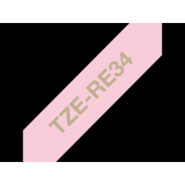 Brother TZe-RE34 Satiininauha pinkki pohja/kullanvärinen teksti (12mm  x 4m) | Brother TZe-tarrat