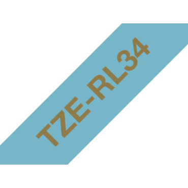 Brother TZe-RL34 Satiininauha, vaaleansininen nauha/kullanvärinen teksti (12mm x 4m) | Brother TZe-tarrat