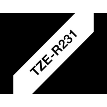 Brother Tze-R231 Satiininauha, valkoinen nauha/musta teksti (12mm x 4m) | Brother TZe-tarrat
