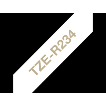 Brother Tze-R234 Satiininauha, valkoinen nauha/kullanvärinen teksti (12mm x 4m) | Brother TZe-tarrat