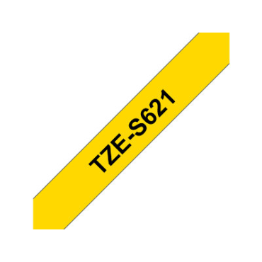 Brother TZe-S621 keltainen pohja/musta teksti, Supervahva Laminoitu Tarranauha (9mm x 8m) | Brother TZe-tarrat