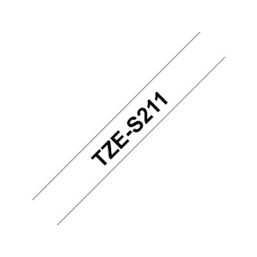 Brother TZe-S211 valkoinen pohja/musta teksti, Supervahva Laminoitu Tarranauha (6mm x 8m) | Tarrat