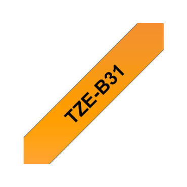 Brother TZe-B31 neon oranssi pohja/musta teksti, Laminoitu tarranauha (12mm x 5m) | Brother TZe-tarrat