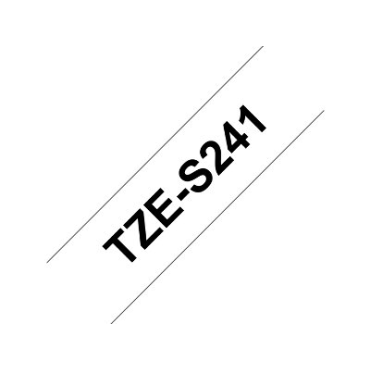 Brother TZe-S241 valkoinen pohja/musta teksti, Supervahva Laminoitu Tarranauha (18mm x 8m) | Tarrat