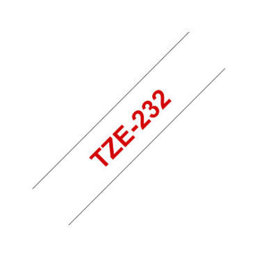Brother TZe-232 valkoinen pohja/punainen teksti, Laminoitu Tarranauha (12mm x 8m)