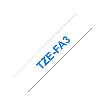 Brother TZe-FA3 valkoinen pohja/sininen teksti, Silitettävä Kangasnauha (12mm x 3m)