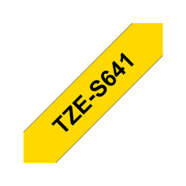 Brother TZe-S641 keltainen pohja/musta teksti, Supervahva Laminoitu Tarranauha (18mm x 8m) | Brother TZe-tarrat