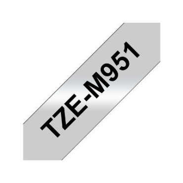Brother TZe-M951 hopea pohja/musta teksti,Matta metalli, Laminoitu Tarranauha (24mm x 8m)