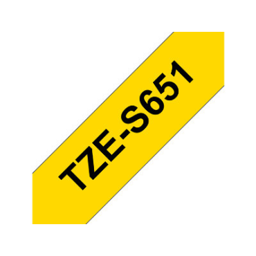 Brother TZe-S651 keltainen pohja/musta teksti,Supervahva Laminoitu Tarranauha (24mm x 8m)