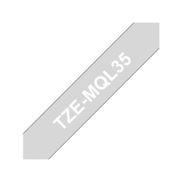 Brother TZe-MQL35 12mmx5m vaaleanharmaa pohja/valkoinen teksti, matta, Brother laminoitu tarranauha | Brother TZe-tarrat