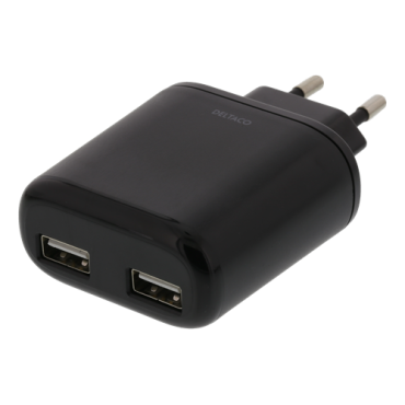 Seinälaturi, 230V - 5V USB, 4,8A, 2 USB-porttia, musta | Laturit