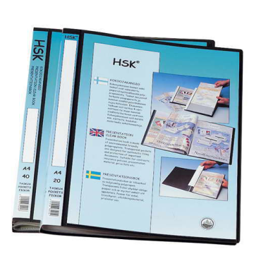 HSK kokoojakansio A4 20 taskua+etutasku musta (12kpl/ltk)