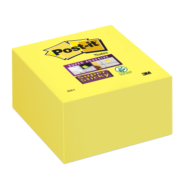 Post-it® Super Sticky -viestilaput, keltainen, 76 x 76 mm, 350 arkkia/lehtiö, 1 lehtiö/pakkaus | Viestilaput ja teippimerkit