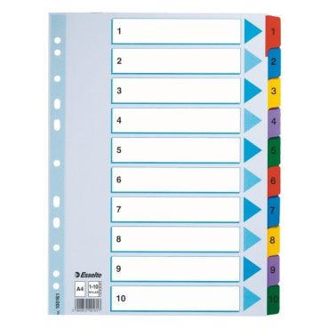 ESSELTE Mylar muovikielihakemisto 1-10 ylileveä kartonki A4+
