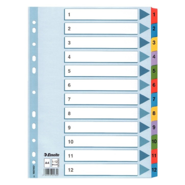 ESSELTE Mylar muovikielihakemisto 1-12 ylileveä kartonki A4+