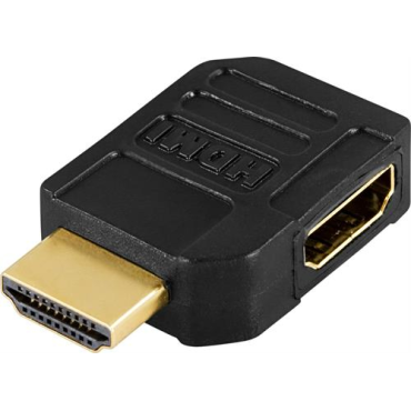 HDMI-sovitin, 19-pin naaras - uros, kulmaliitin, kullatut liittimet | Adapterit / Adapterikaapelit