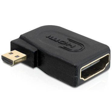 DeLOCK HDMI-sovitin, micro HDMI 19-pin uros - HDMI 19-pin naaras, kulma, musta, with Ethernet