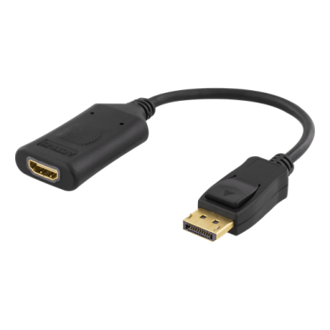 DisplayPort - HDMI-sovitin, aktiivinen, tukee 4K 60 Hz, HDCP, 3D, 0,1 m, musta