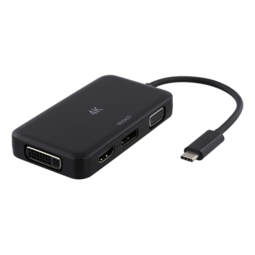 DELTACO sovitin USB-C - HDMI/DP/DVI/VGA, 4K 60Hz, DP Alt Mode, musta