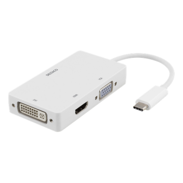DELTACO sovitin USB-C - HDMI/DVI/VGA, HDMI 4K 30Hz, DP Alt Mode, valkoinen