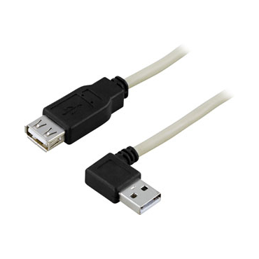 USB 2.0 kaapeli A-tyyppi uros kulmaliitin - A-tyyppi naaras, 0,2m, valkoinen/musta
