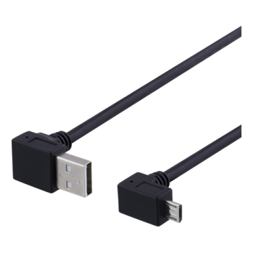 Kulmamallinen Micro-USB-kaapeli, 0,5m, High-Speed, musta