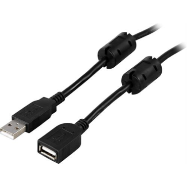 USB 2.0 kaapeli A(u)- A(n), ferriittiytimet, 5m, musta