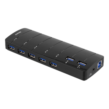 DELTACO USB 3.0 -HUB , 7 x Type A naaras, sis. virtasovittimen, musta | Hubit
