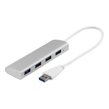 DELTACO USB 3.0 hub, 4xTyp A naaras, alumiinia, 0,3m, hopea | Hubit