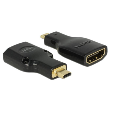 Delock HDMI-sovitin, HDMI Micro-D uros - Tyyppi A naaras, 3480x2160, kullatut liittimet, musta