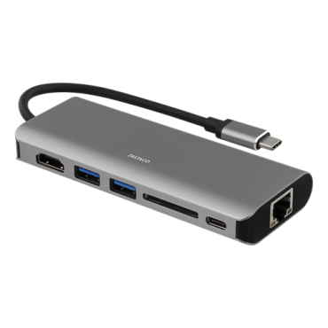 USB-C-telakointiasema, USB-C naaras, HDMI naaras, 2 x USB-A naaras, 1 x RJ45, SD-muistikorttipaikka, | Kannettavien lisävarustee