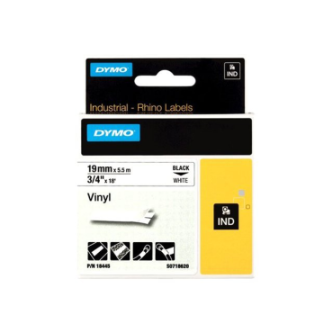 Dymo Rhino 19mm x 5,5m valkoinen musta teksti vinyyliteippi S0718620