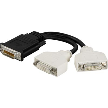 DVI-I Dual Link sovitin, 59-pin uros - 2x29-pin naaras, kaapeli 0,18m, musta/valkoinen | Adapterit / Adapterikaapelit