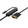 USB-C - VGA, QWXGA 2048x1152 60Hz, 2m, DP 1.2 Alt Mode, black | Adapterit / Adapterikaapelit