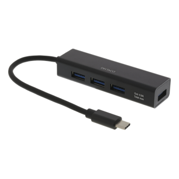 USB-C-pienoishubi, 4 USB-A-porttia, USB 3.1 Gen 1, musta