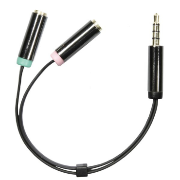 Äänisovitin 3,5mm uros - 3,5mm mikrofoni naaras ja 3,5mm stereo naaras , 4-pin, 0,1m, musta | AV-kaapelit