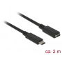 DeLOCK - USB Jatkokaapeli - USB-C (uros) to USB-C (naaras) - USB 3.1 Gen 1 - 3 A - 2 m - musta | USB