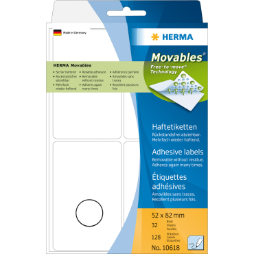 HERMA tarra 52x82mm helposti irtoava valkoinen 128kpl/pkt | Tarrat