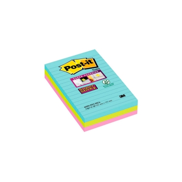 Post-it® Super Sticky -viestilaput, Cosmic-värilajitelma, viivoitettu, 101 x 152 mm, 90 arkkia/lehti