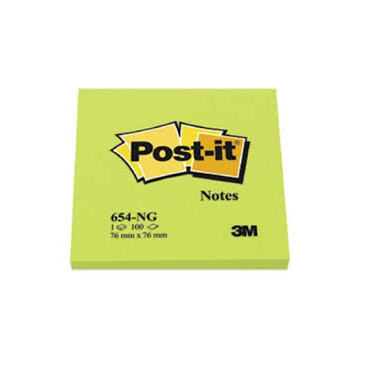 Post-it®-viestilaput, neonvihreä, 76 mm x 76 mm, 100 arkkia/lehtiö, 6 lehtiötä/pakkaus