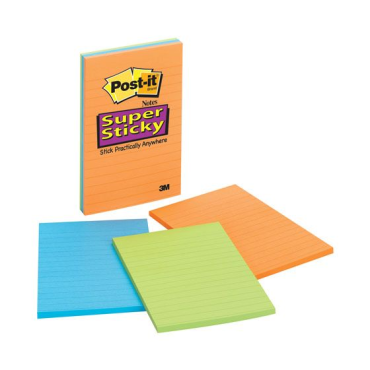 Post-it® Super Sticky -viestilaput, Boost-värilajitelma, viivat, 101 x 152 mm, 45 arkkia/lehtiö | Viestilaput ja teippimerkit