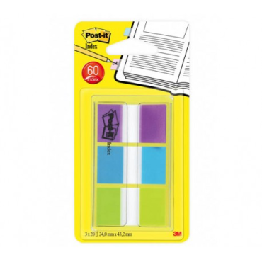 POST-IT® Index teippimerkki 3x20kpl sininen/vihreä/violetti | Viestilaput ja teippimerkit