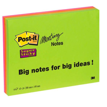 Post-it® Super Sticky Meeting Notes A5 viestilappu neonvärit 4nid/pkt | Viestilaput ja teippimerkit