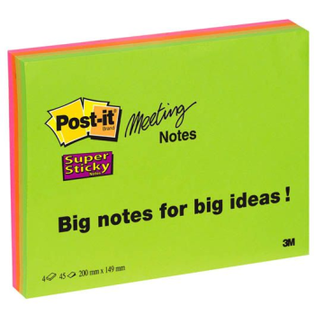 Post-it® Super Sticky Meeting Notes A5 viestilaput neonvärit 4nid/pkt | Viestilaput ja teippimerkit