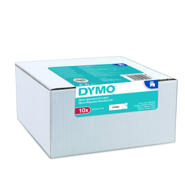 DYMO D1 multipack (10kpl) 12mmx7m valkoinen pohja/musta teksti tarranauha 45013 | Tarrakirjoittimet